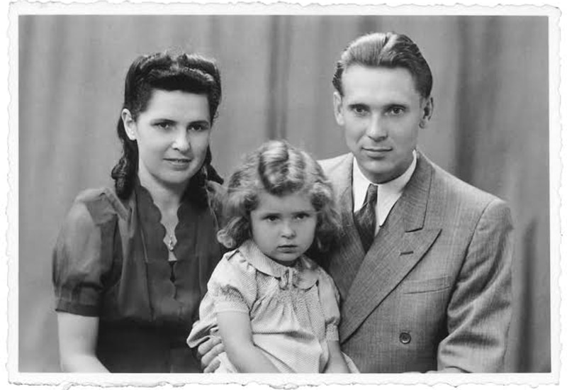 A 1947 passport photo of Jurate Kazickas and her parents.